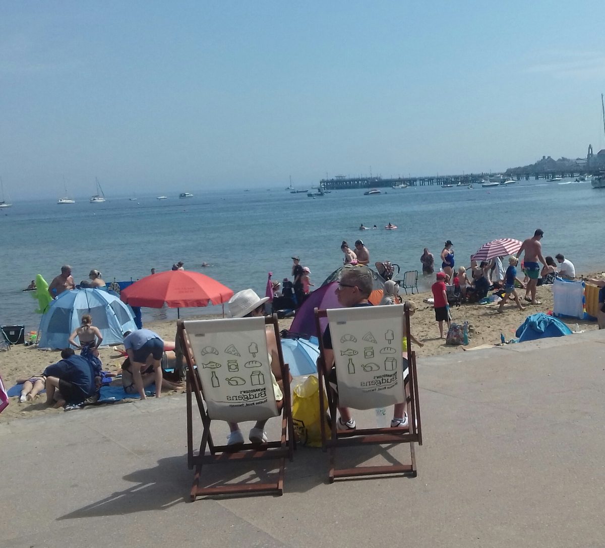 Two deck chairs overlooking the Sea Swanage