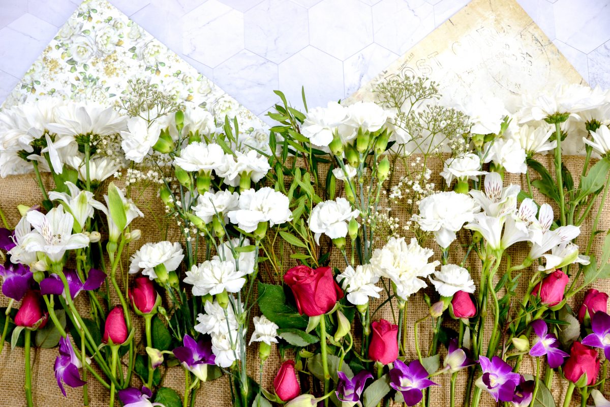Pink roses and orchids