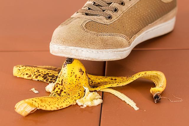 Someone stepping on a banana skin